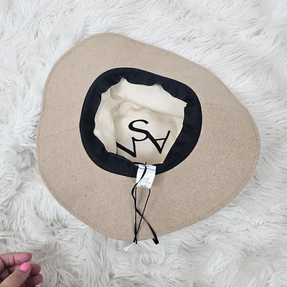 ASN The Harper Floppy Felt Hat Beige Oatmeal NEW Braided Band Belt